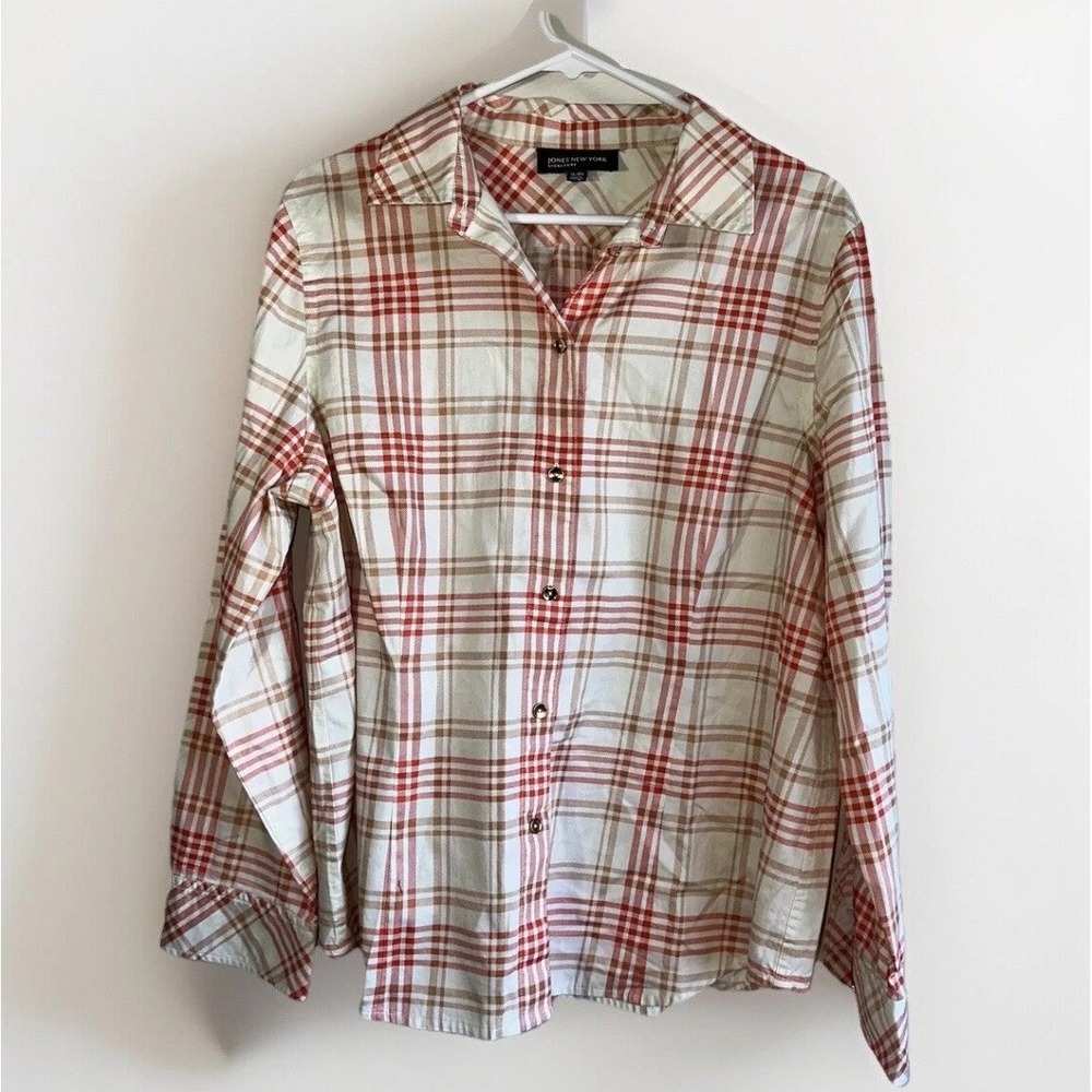Jones New York Women‎ XL Plaid Button Up Blouse Long Sleeve Multicolor